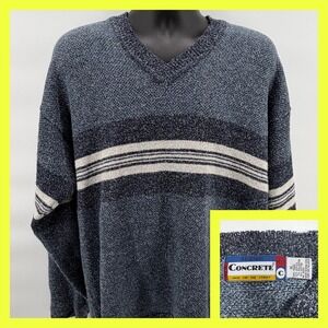 VTG 90s Concrete Mix Striped Sweater XL Blue Grey Grunge Grandpa Core Style